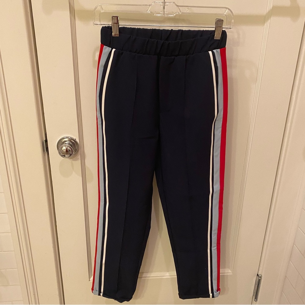 Zara navy/red/white striped trousers
